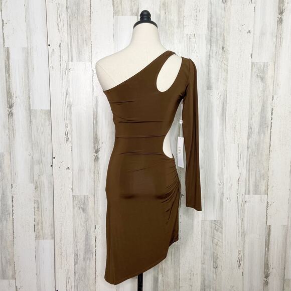 NWT Ronny Kobo Lana Dress Brown One Shoulder Asymmetrical Mini Party Size XS - Picture 8 of 13